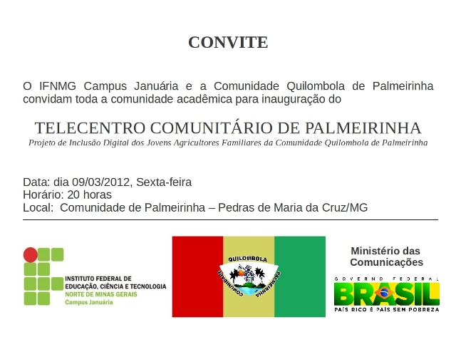 Convite Telecentro Comunitário de Palmeirinha