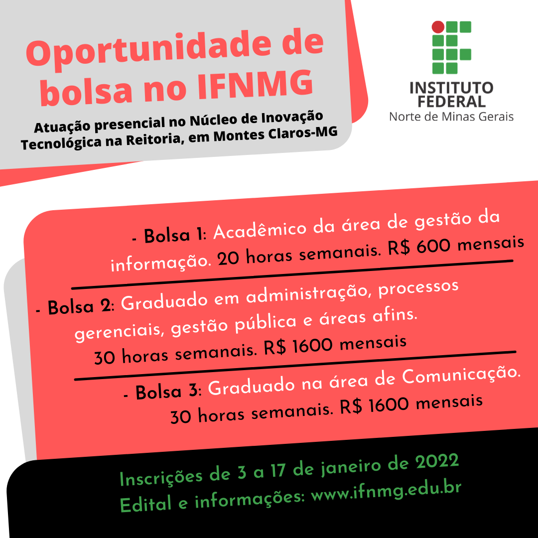 Oportunidade de bolsa no IFNMG