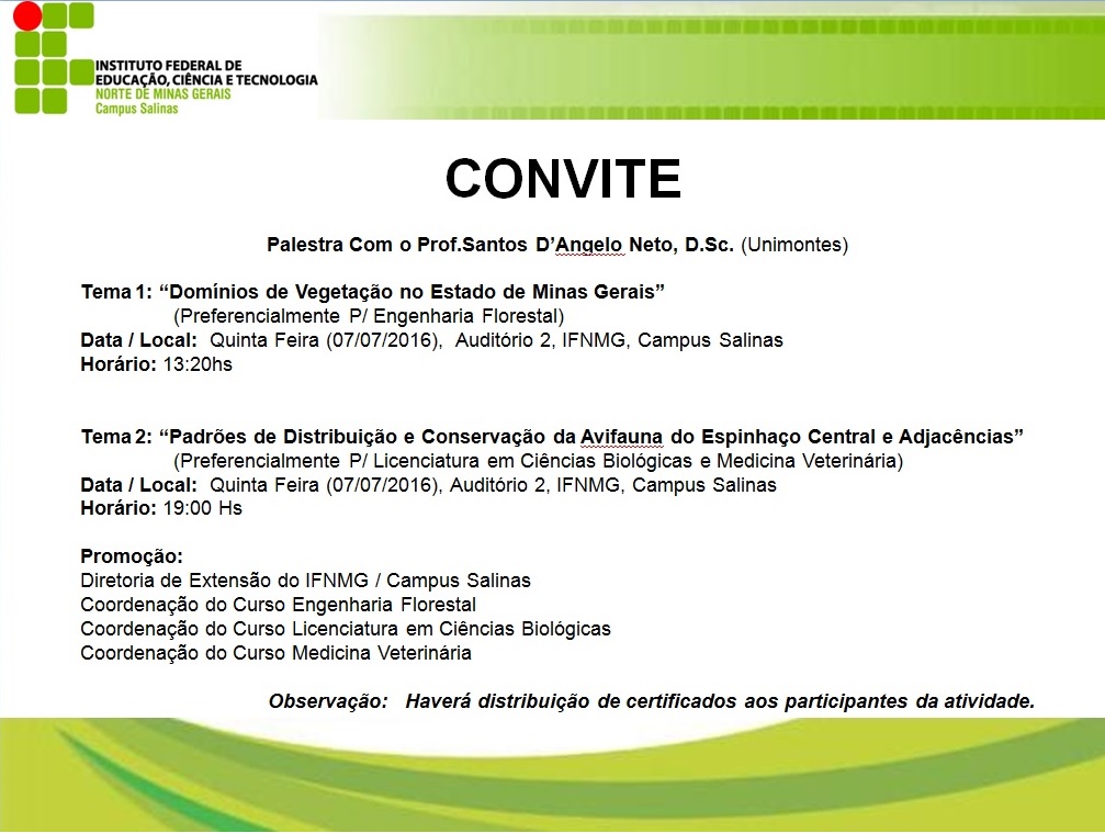 Convite Palestra com Professor Santos D Angele Neto Unimontes